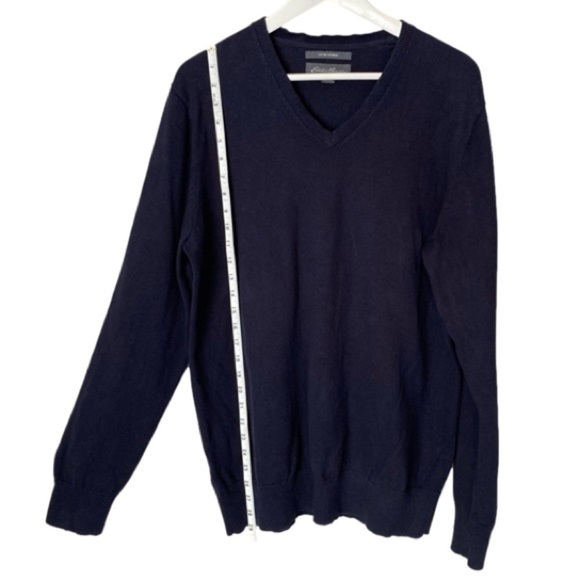EDDIE BAUER Cotton-Cashmere V-Neck Long Sleeve Sweater Navy Blue Mens Size TL - Picture 3 of 7